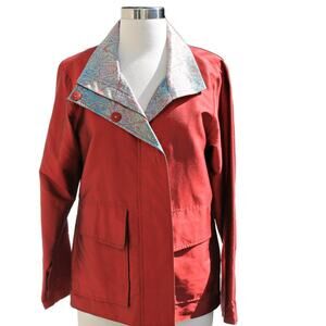 Kai Mira Women's Red Jacket Silk & Aqua Paisley Mixed Print Size Medium